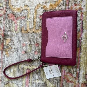 Coach Berry and Light Pink Leather Wristlet